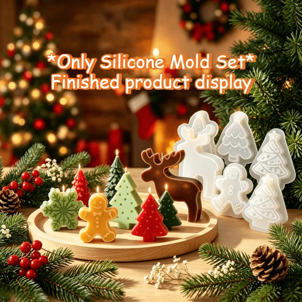 6pcs Silicone Candle Molds Christmas Set, Reusable and Flexible DIY Molds for Easy Release Aromatherapy Candles
