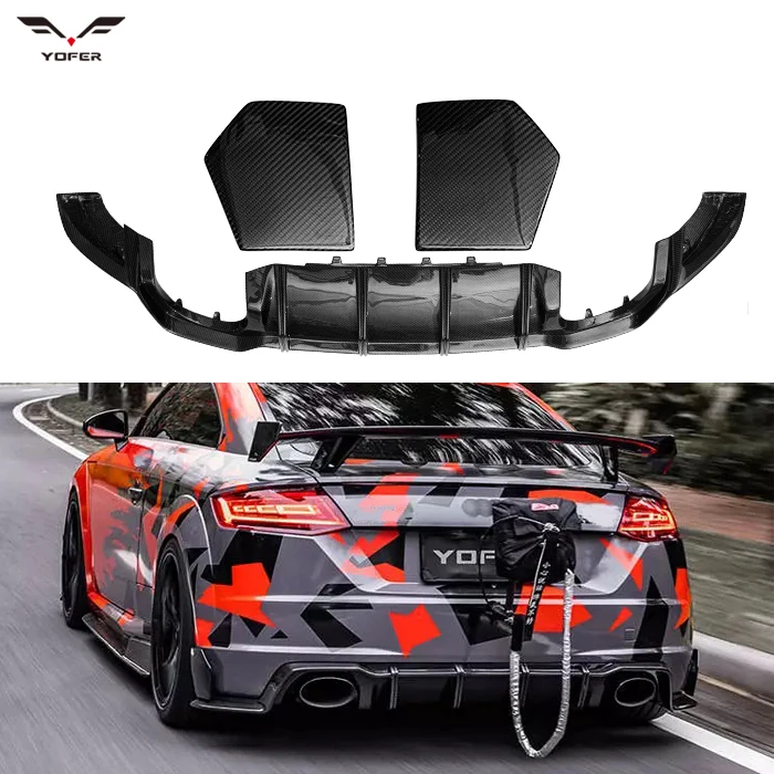 Yofer High Quality real carbon fiber rear bumpers diffuser spoiler car bodykit universal for Audi TTRS