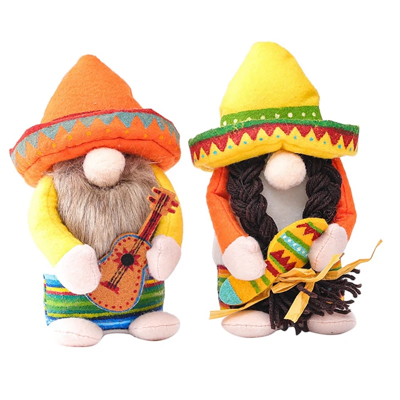 

2Pcs Fiesta Gnome Couple Cinco De Mayo Tomte For Mexican Taco Tuesday Elf Dwarf For Home Kitchen Tiered Tray Decorations