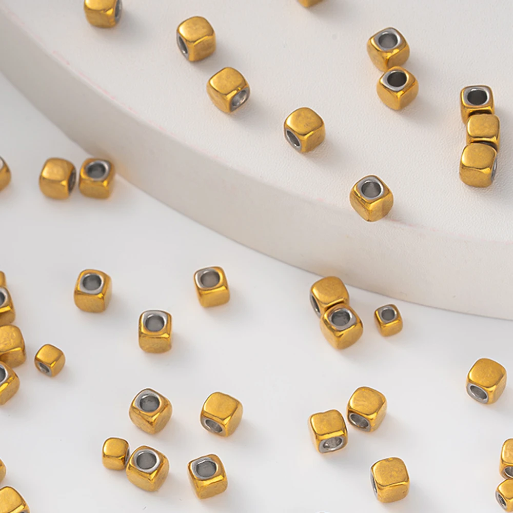 50 قطعة 2/3/4 مللي متر مطلية بالذهب الفولاذ المقاوم للصدأ مكعب خزر عازل المهر فضفاض ل سوار ذاتي الصنع قلادة صنع المجوهرات النتائج #4