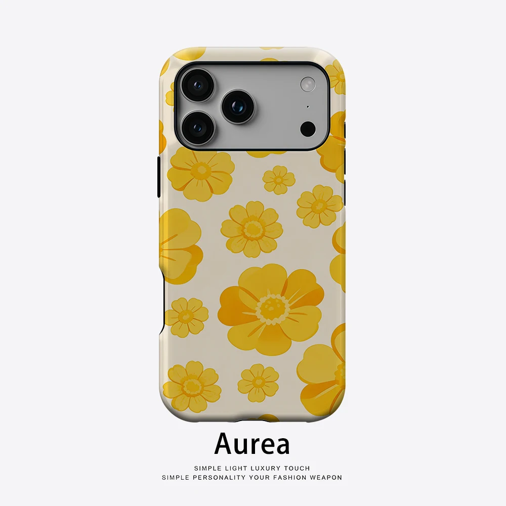 Aurea Case Matte Bumper für MagSafe Hülle für iPhone 18 17 16 15 14 Plus 13 Pro Max Stoßfeste Harte PC-Hülle Sonnengelbe Blumen-Abdeckung