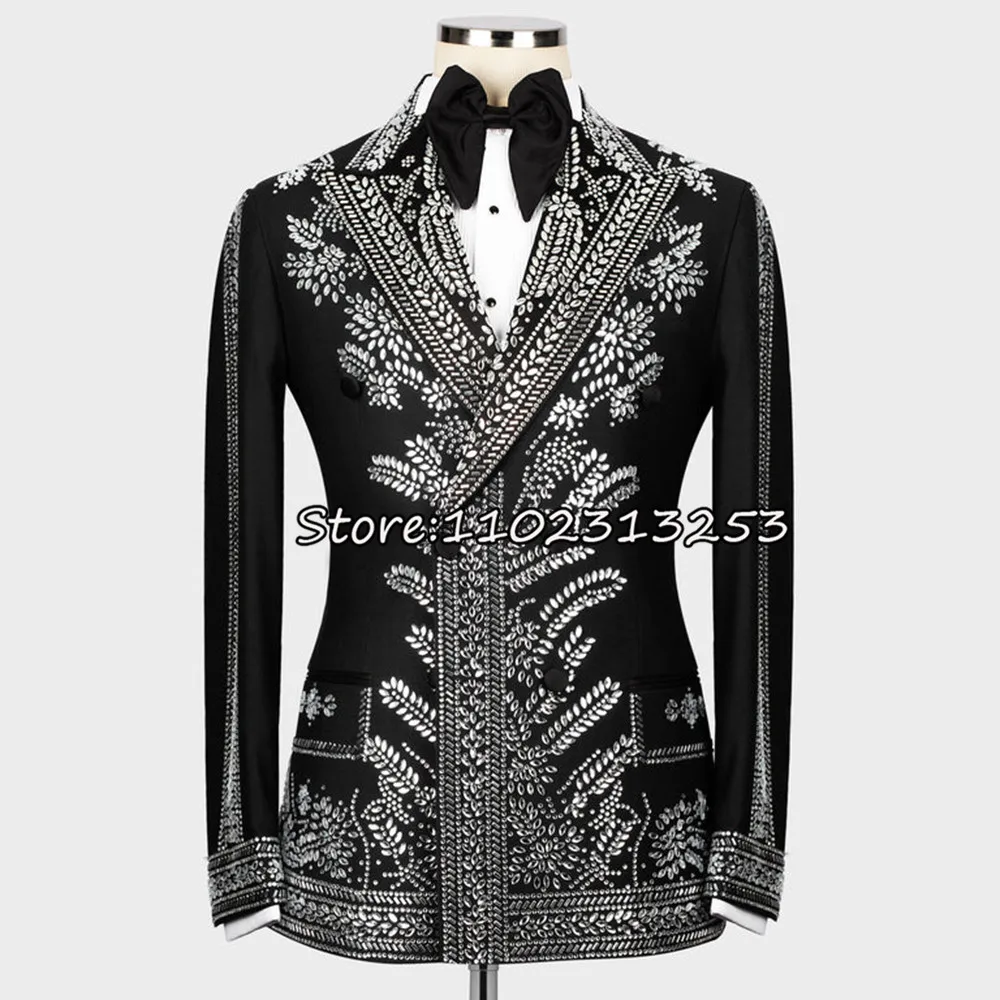 Customized Luxury Groom Wedding Tuxedos Sparkly Crystals Beaded Diamond Prom Blazers Suits Men Formal Banquet Formal Party Dress