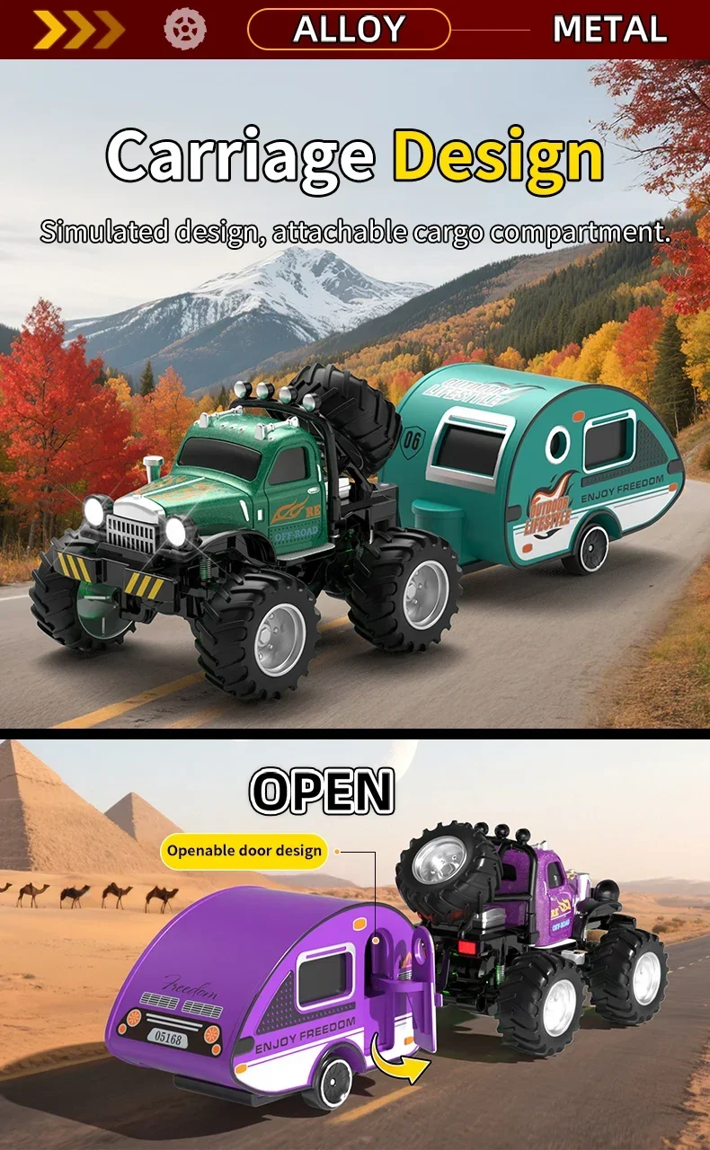 Four-Wheel Alloy Electric Off-Road Car Climbing Car Toy 2.4G LED Lighting Three Gear Speed Adjust Alloy Remote Control Truck Toy