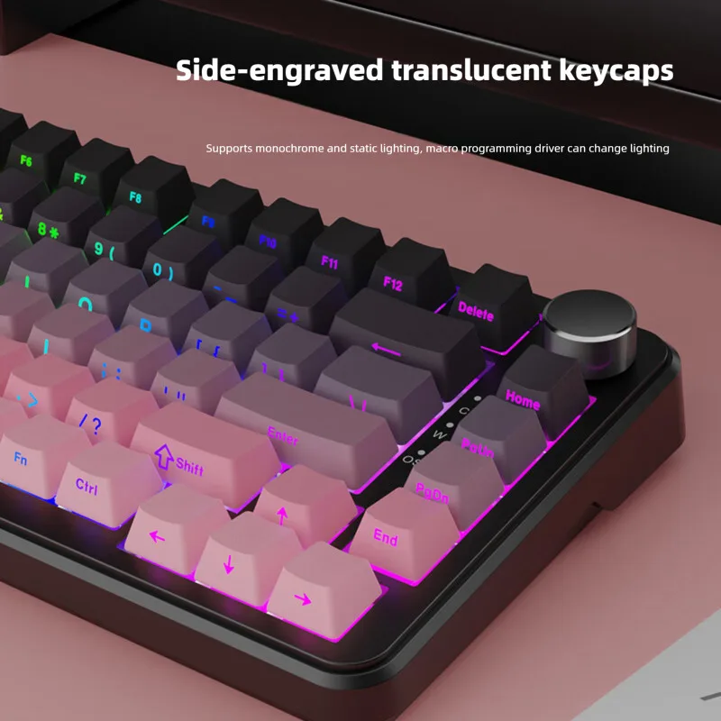 

Tri-mode Wireless Mechanical Keyboard Colorblocking with Knobs Contour Gaming Hot Swap Side Engraving Keyboard For Game Office