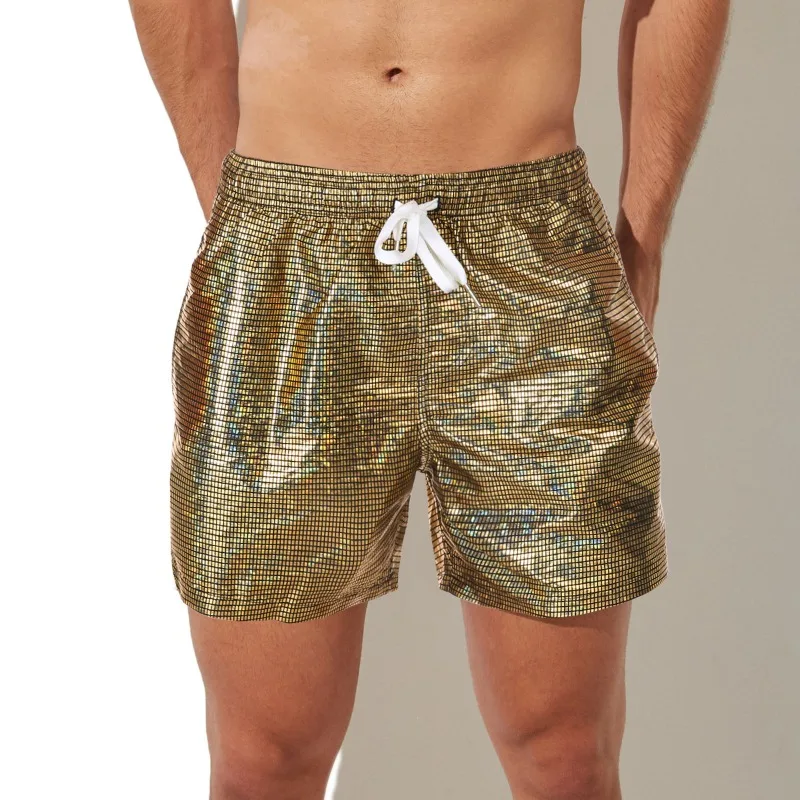 Men Shiny Casual Shorts Drawstring Loose Board Shorts Sports Workout Gym Sweatpants Pantalones Streetwear Pocket Pants Trunks