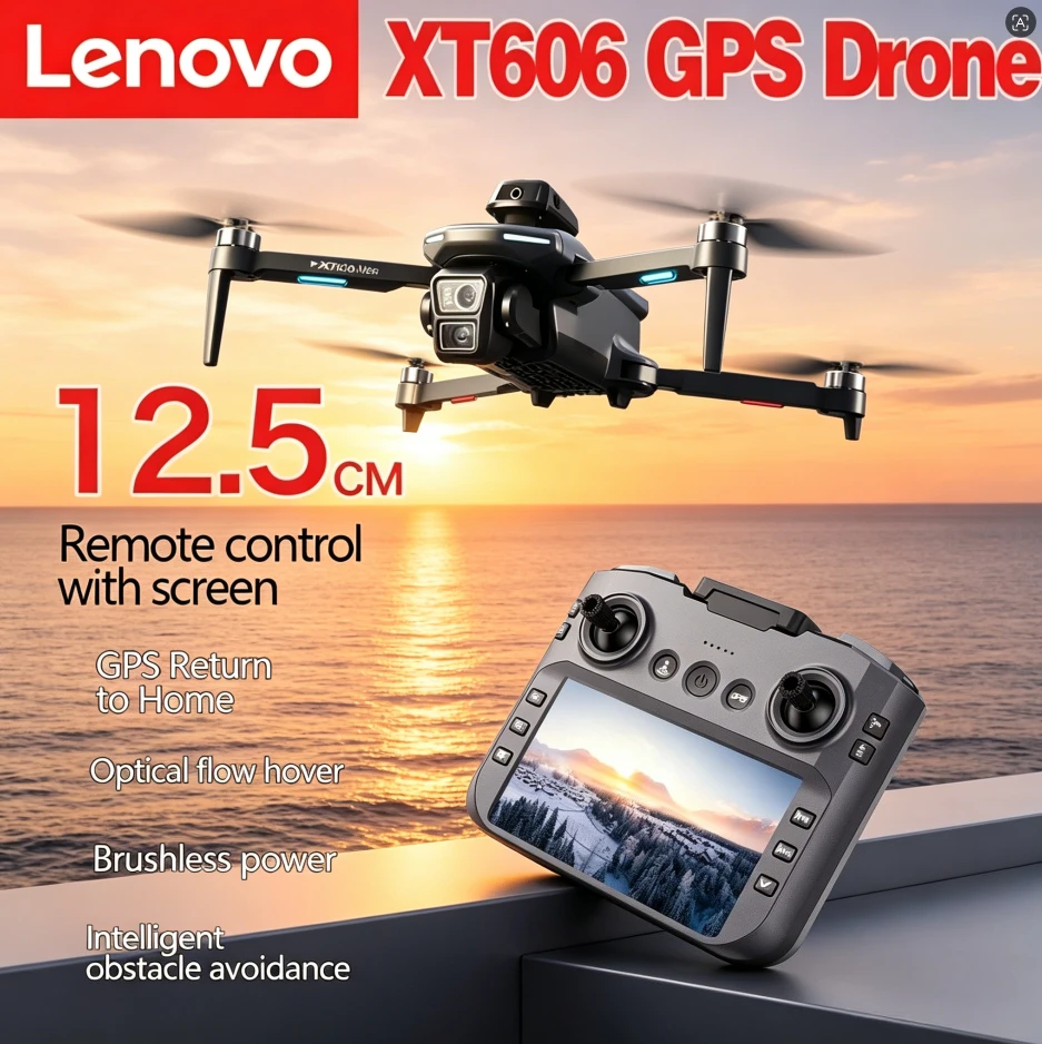 Dron GPS Lenovo XT606 MAX 4k HD 8K Profesional con Cámara 8K HD FPV y Pantalla Integrada 360 °   Dron de juguete cuadricóptero con evitación de obstáculos