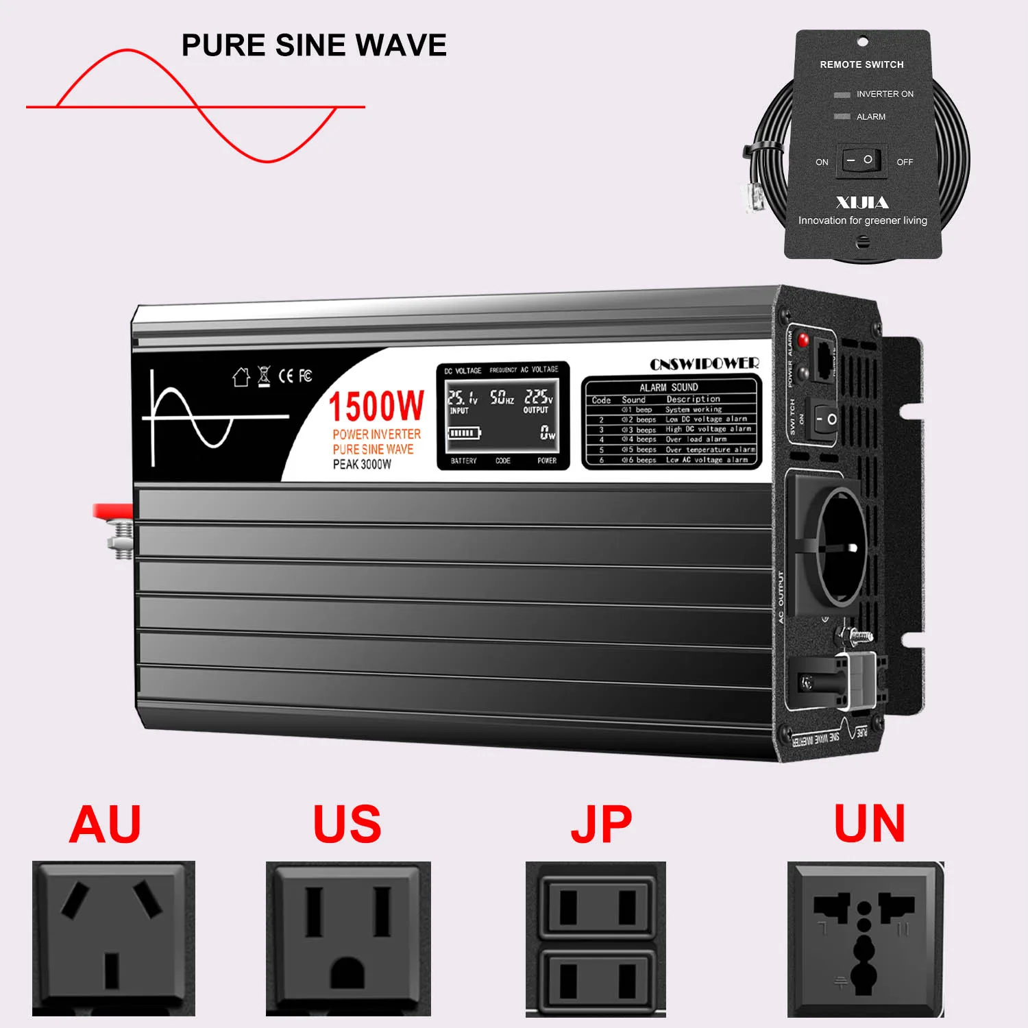 inversor 12 v 220 v onda senoidal pura inversor de energia solar dc 24v 48v para ac 110v com controle remoto 1500w 01