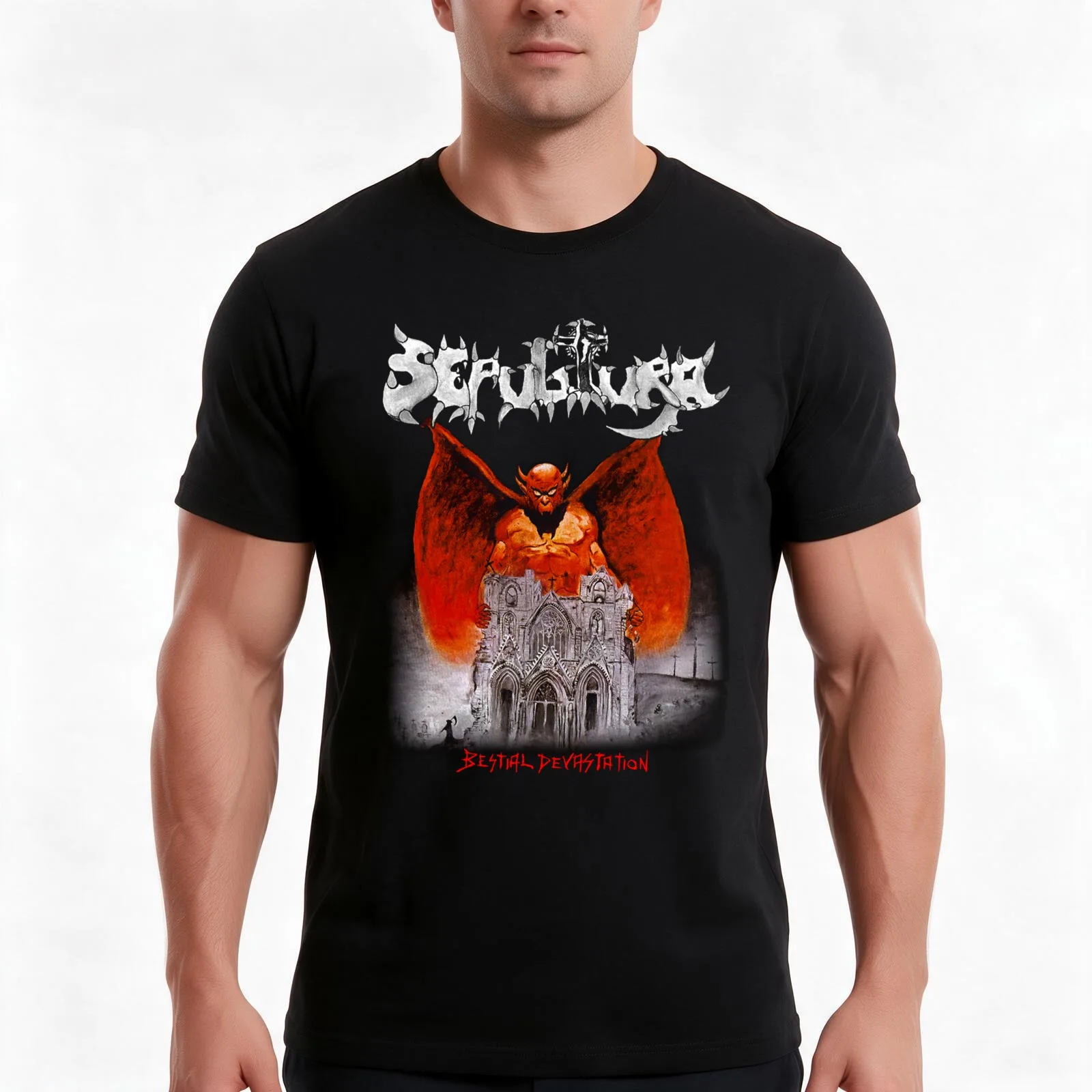 Bestial Devastation -Classic Old School Brazillian Death Thrash Metal T-Shirt, Summer Casual Cotton Tee, Vintage Graphic Print