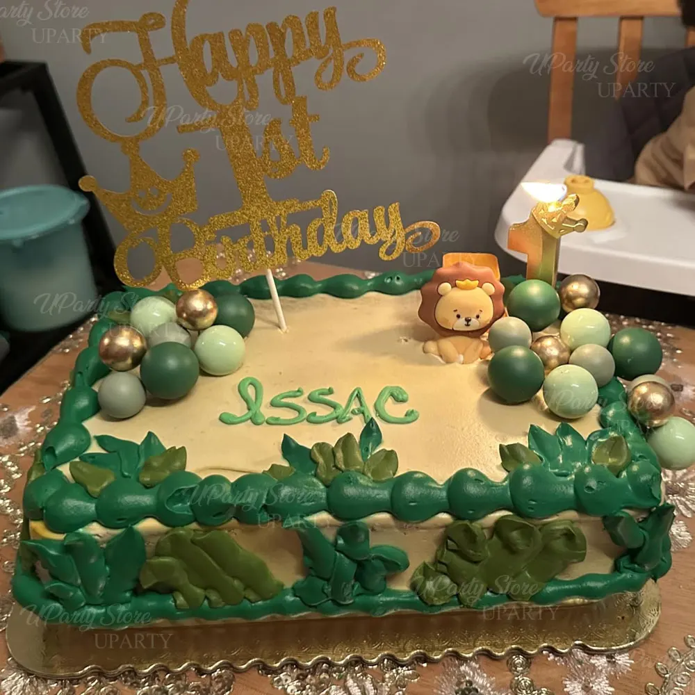 21-teiliges Set Dschungeltier-Kuchendekoration aus Metall, Gold, grüne Schaumstoffbälle, Löwen-Kuchendekoration für Safari-Tier-Themen-Geburtstagskuchen-Dekoration – Detail 6