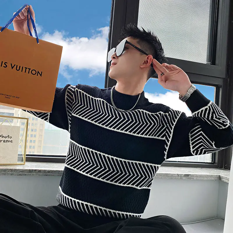 Sweater Men's Autumn and Winter New Half-high Neck Inner Thread Men's Loose Long-sleeved Knitted Base Shirt