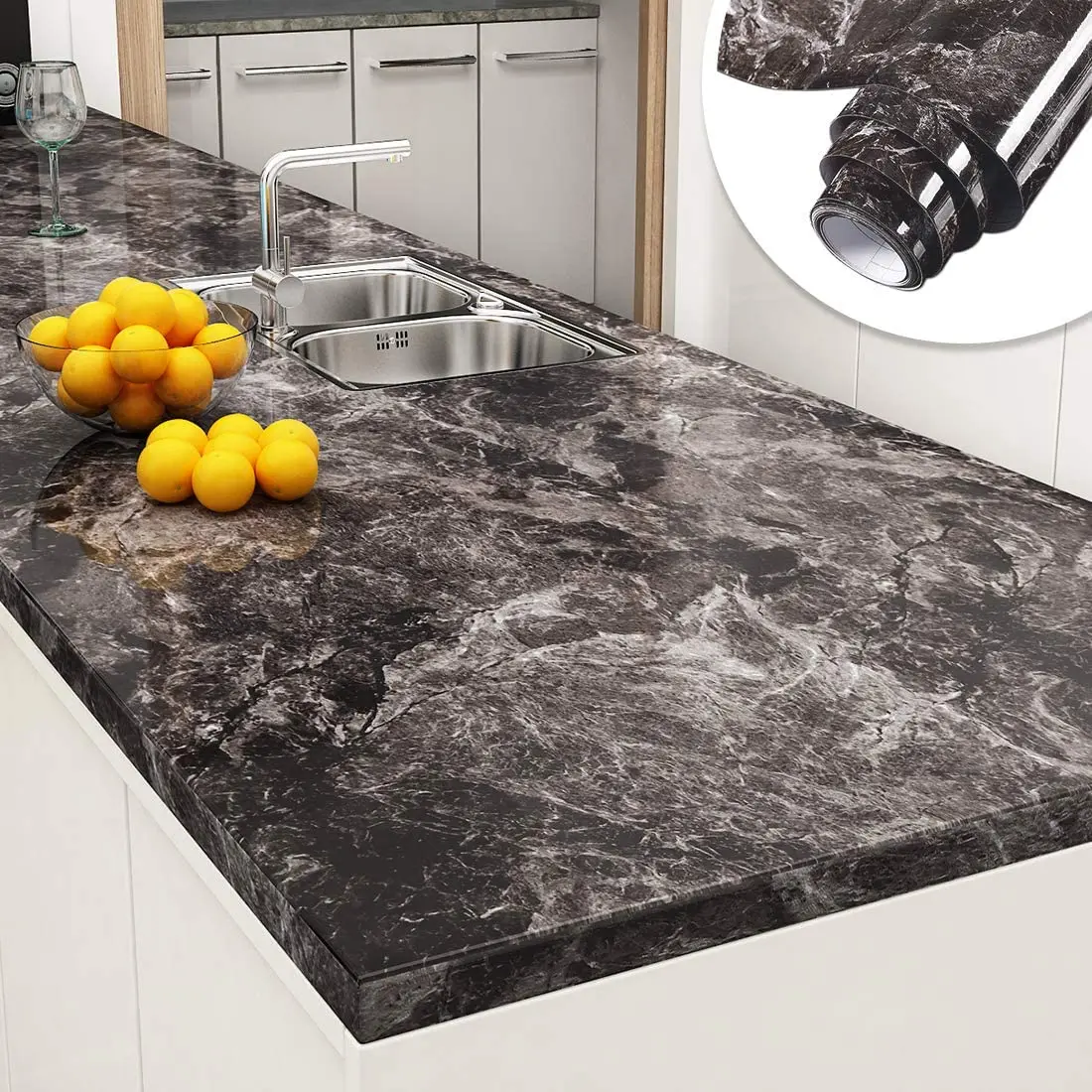 

Marble Self-adhesive Waterproof Wallpaper Kitchen High Temperature Resistance Oil Proof Cabinet Refurbished Countertop Sticker