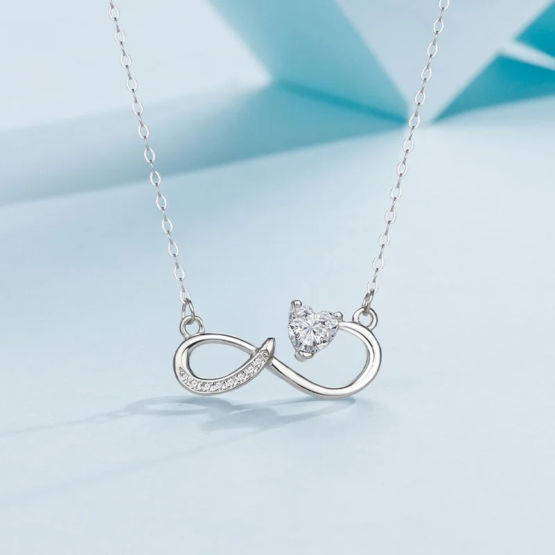 s925Sterling Silver Cross-Border Unlimited Love Fashion Necklace Special-Interest Design Light Extravagant Love Heart All-Match