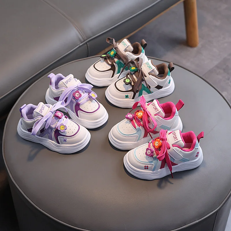 

Spring Autumn Kids Skate Shoes Patchwork Fashion Cartoon Flower Baby Girls Casual Sneakers Children's School Shoes Little Kids