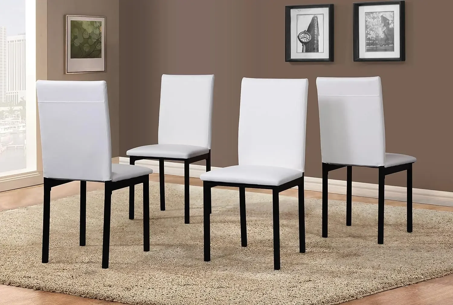 5 piece Citi metal dining table set with laminated faux marble top - white