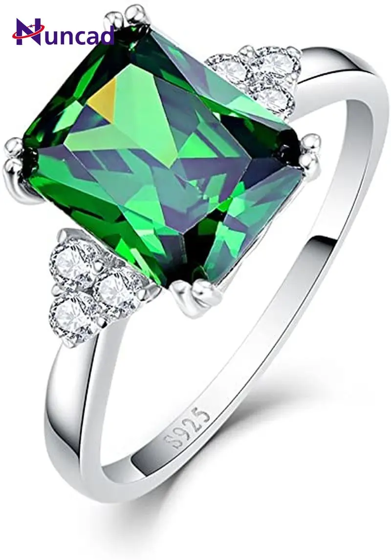 

NUNCAD Fine Jewelry Women Female 925 Silver Rings 5.3ct Square Cut Created Green Ring Sterling Engagement Ring