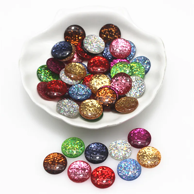 50pcs 16mm Mix Colors Glitter Thin Resin Round Flatback Cabochon DIY Phone/Button Craft Decoration