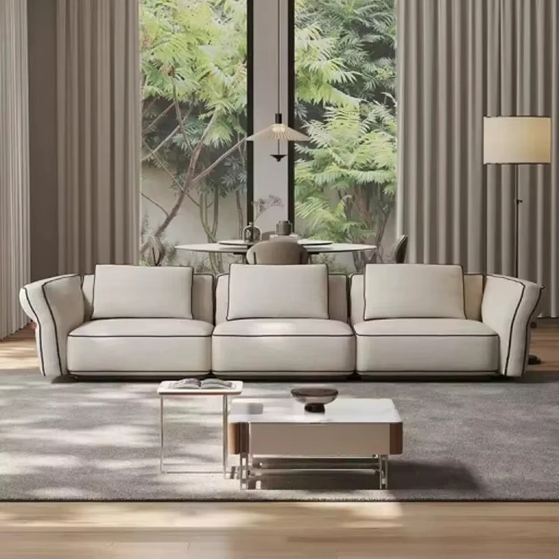 Simple modern living room segmented high-grade cotton and linen fabric straight row large sofa