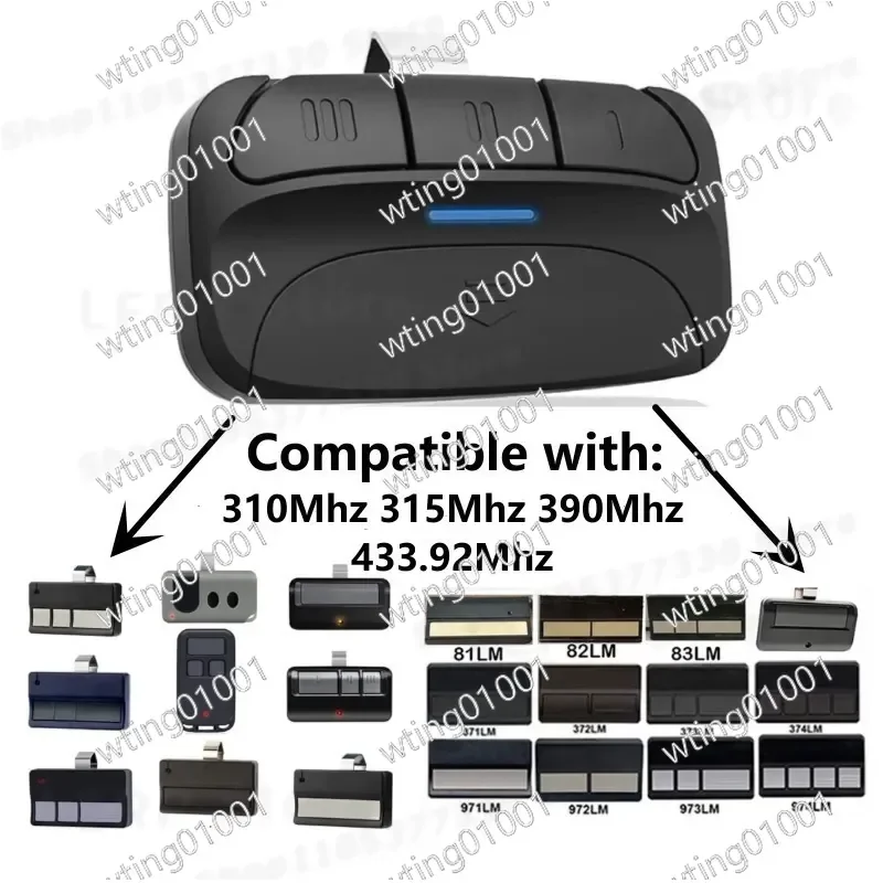 for 315-390Mhz 893MAX Garage Door Opener with Yellow Red Learning Button Universal Remote Control Replacement Accessory