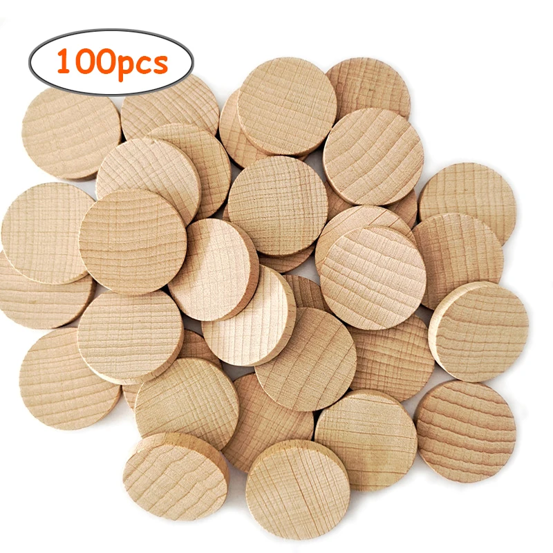 

100pcs 3cm Natural Wood Coins, Unfinished Flat Wooden Disc Cutout Circle for DIY Crafts, Pyrography, Painting, Home Decor