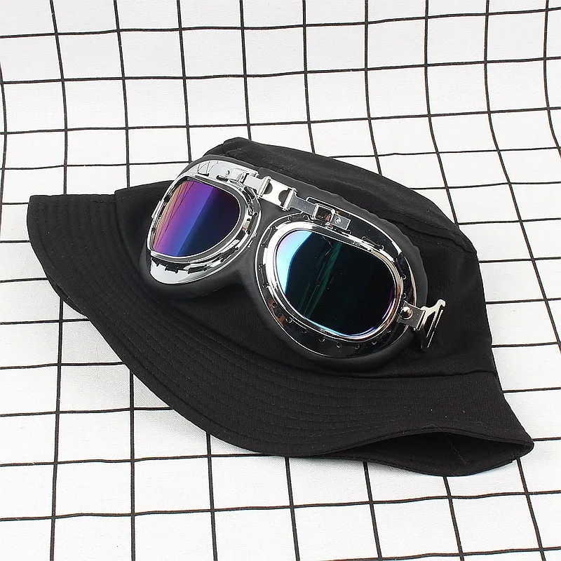 한국 스타일 맞춤형 파일럿 안경 장식 어부 모자 남성과 여성 스트리트 트렌드 블랙 플랫 탑 분지 모자