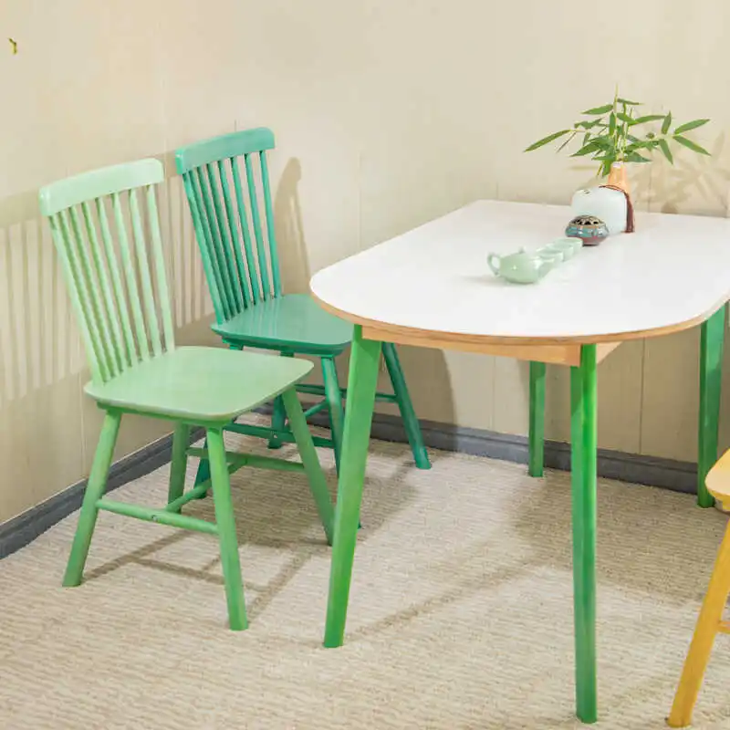 Macaron Windsor Chair - Solid Wood Dining Seat, Dopamine Nordic Stool for Home & Hotel, Ergonomic Multi-Purpose Seat