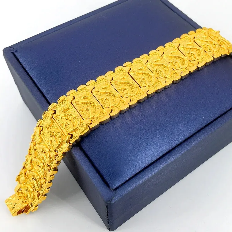 Pryna Jewelry   Luxury 24K 9999 Pure Gold real gold Dragon Bracelet Men's Watch Chain Buckle Bracelet