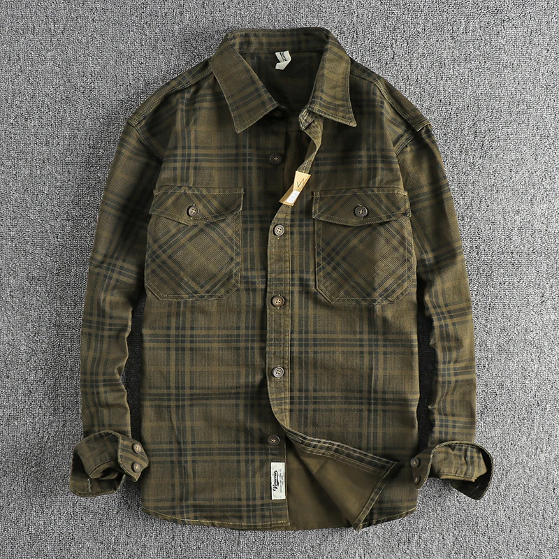 Fashionable Checked Cotton Shirt for Men, Ideal for Autumn Casual Wear, Washable Thin Jacket