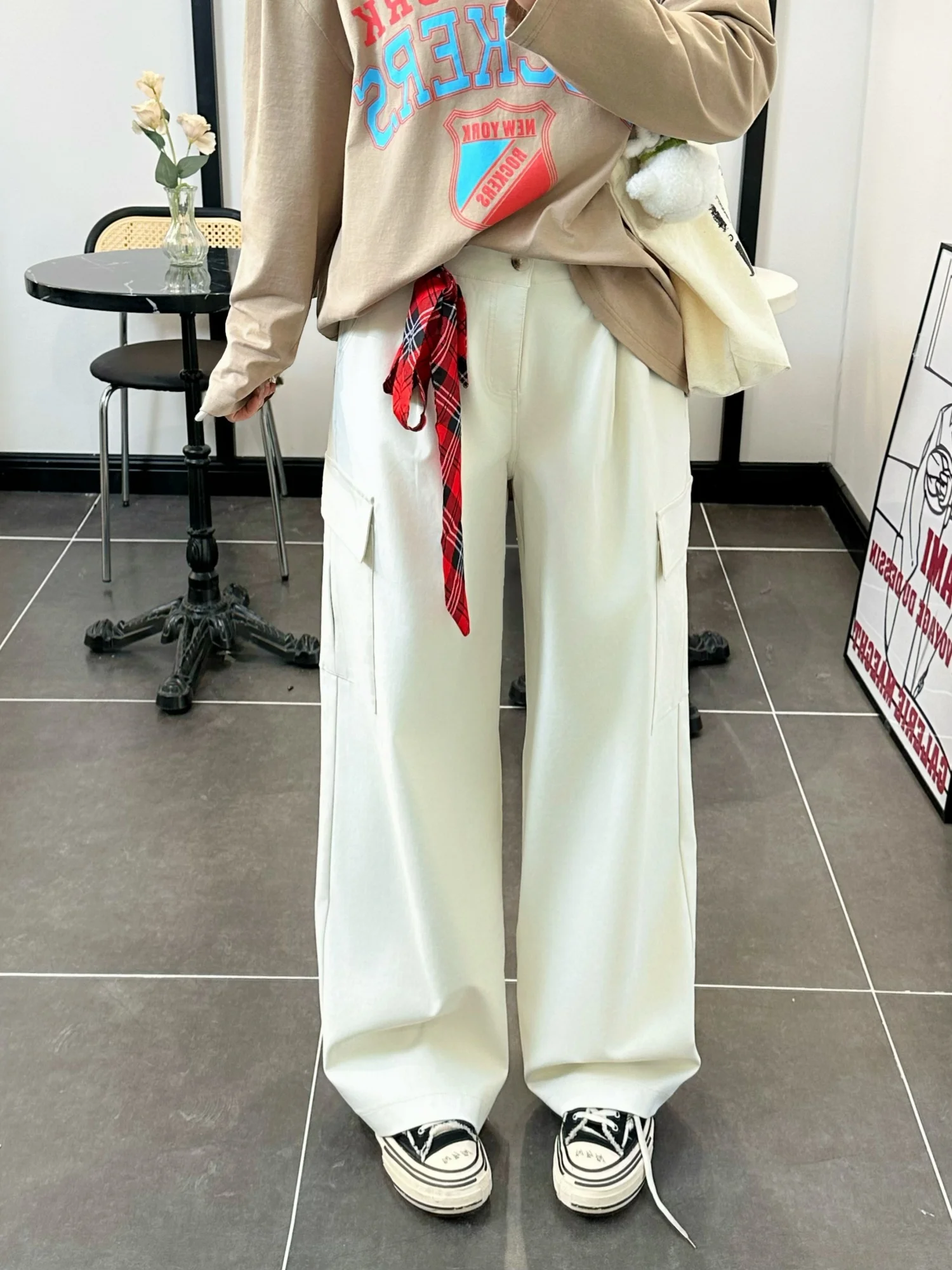 

Свободные широкие брюки в рабочем стиле больших размеров для женщин: повседневные, модные, весенние, с высокой талией, прямого кроя, из полиэстера, для офиса и повседневной носки