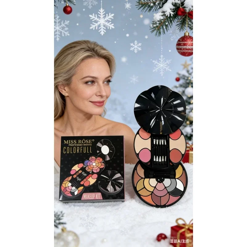 ミス・ローズ 57色フラワーメイクアップパレット：アイシャドウ43色、アイブロウパウダー4色、チーク、リップスティック、フェイスパウダー2色、オールインワンコスメ