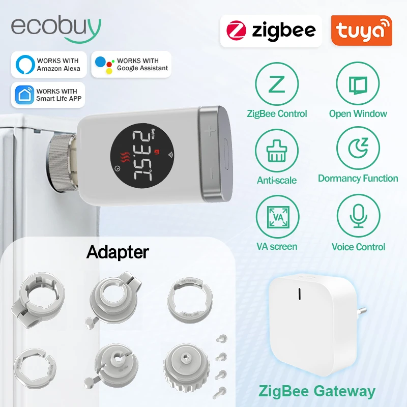 MOES Tuya Smart Wifi/ZigBee Thermostatic Radiator Valve TRV Programmable App Remote Temperature Controller with Alexa GoogleHome