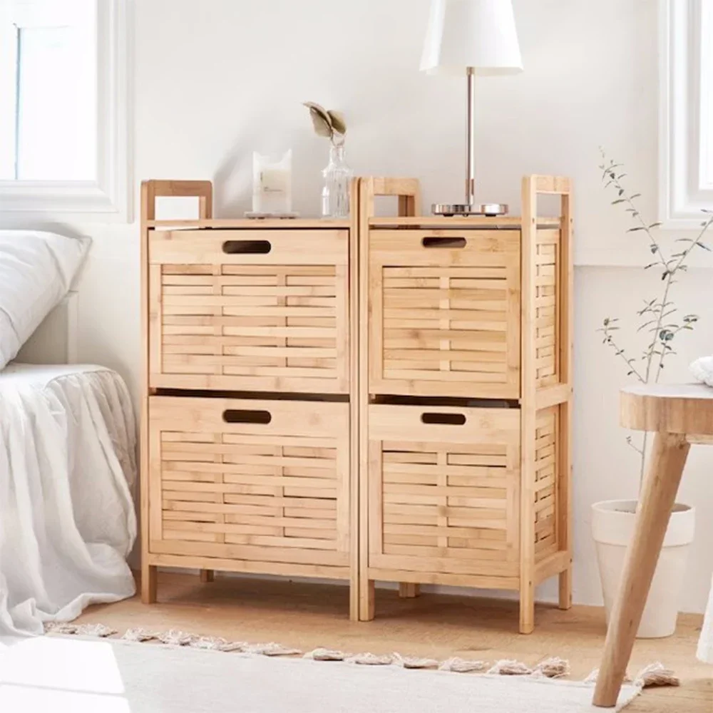 Bamboo Storage Cabinet With Drawers Bedroom Bedside Table  Storage Rack Laundry Basket Dirty Clothes Basket Home Furniture