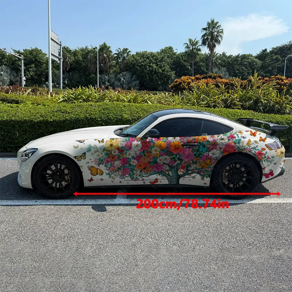 2pcs Spring Blossom Colorful Butterfly, Durable, Fade-resistant, Enhance Vehicle Aesthetics With Artistic Design Car Vinyl Wraps