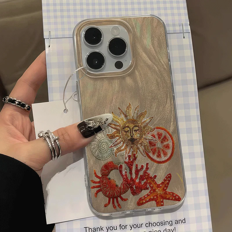 Ice Texture Ocean Red coral Phone Case For Samsung Galaxy S26 S25 S24 Ultra S23 S22 S21 FE Plus A56 A55 A54 A53 A36 A35 5G Cover