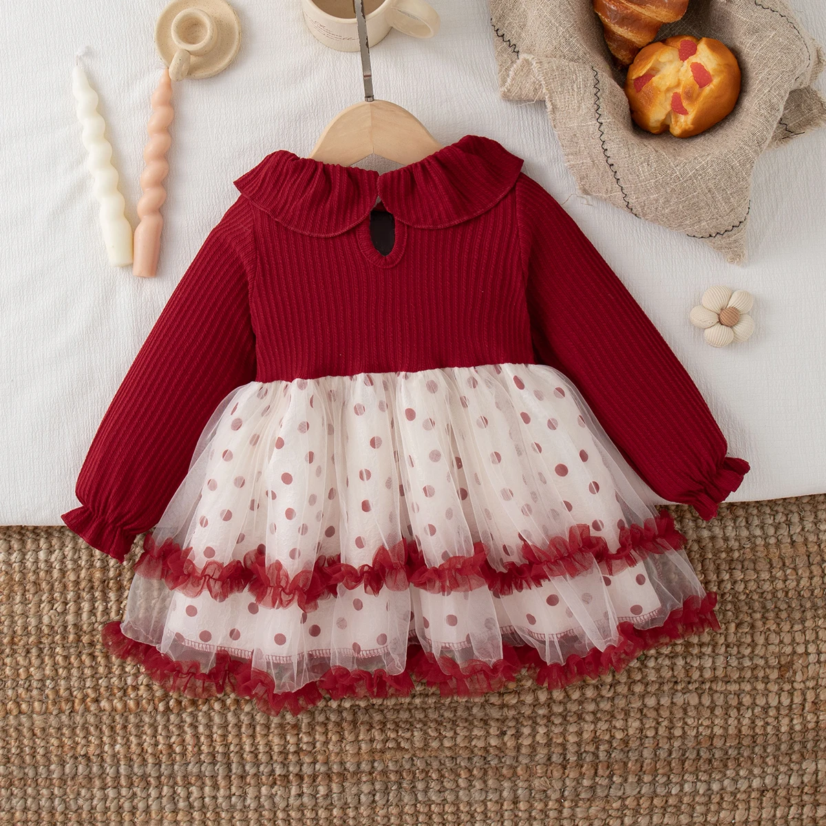 Girls' Dresses Spring/Fall All-Over Polka Dot Tulle Long-Sleeve Baby Girls Dresses Adorable Princess-Style Baby Dresses Baby Gir image 3
