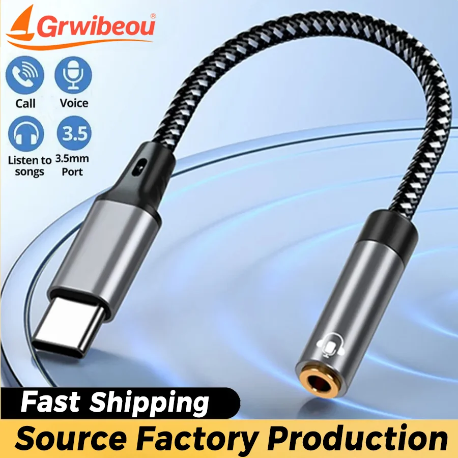 Grwibeou Type C To 3.5 Mm Aux Adapter USB C To Aux 3.5 Jack Audio Cable for Huawei Xiaomi Redmi Sumsang USB-C To 3.5MM Aux Cable