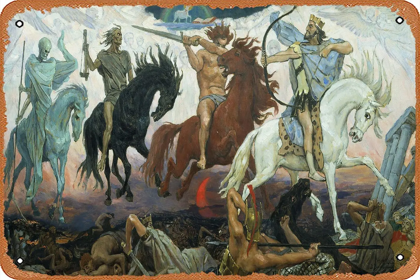 1p,muecddoa Wall Decor Sign - Four Horsemen of The Apocalypse. 1887. Painting by Viktor Vasnetsov. Poster -  Inch Vintage Look M