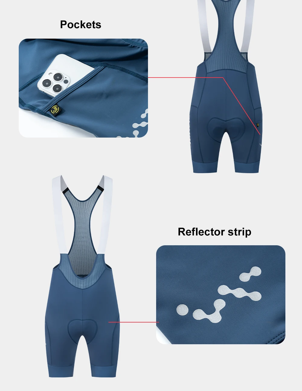 Santic Herren-Sommer-Radsport-Trägerhose, atmungsaktiv, schnell trocknend, Schwammkissen, 5 Stunden Komfort, stoßfest, rutschfest, Fahrrad-Shorts – Detail 6