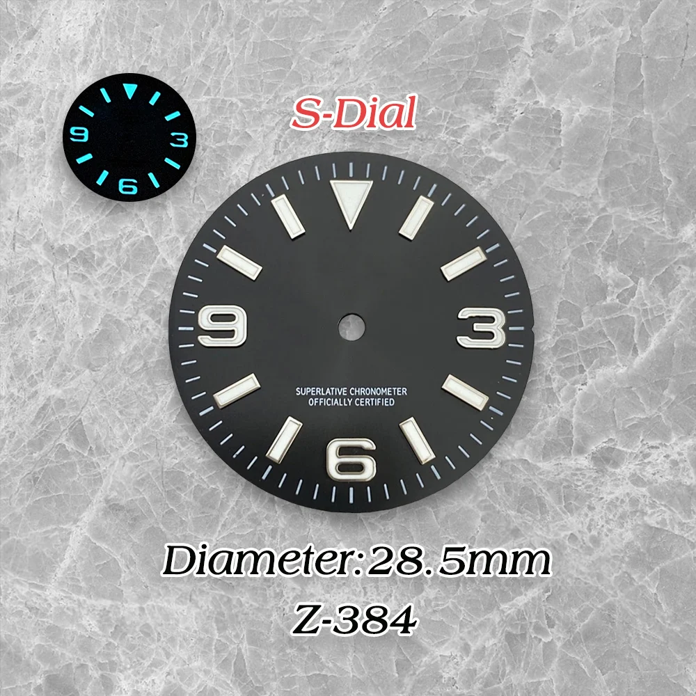 Ice Blue luminous 28.5mm S Logo Sunray Ex plorer Dial Suitable For NH35/8215 Movement  Watch Modification Accessories ﻿