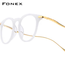 FONEX Acetate Titanium Glasses Frame Women Vintage Retro Round Eyeglasses Men Brand Design Japanese Handmade Eyewear 857