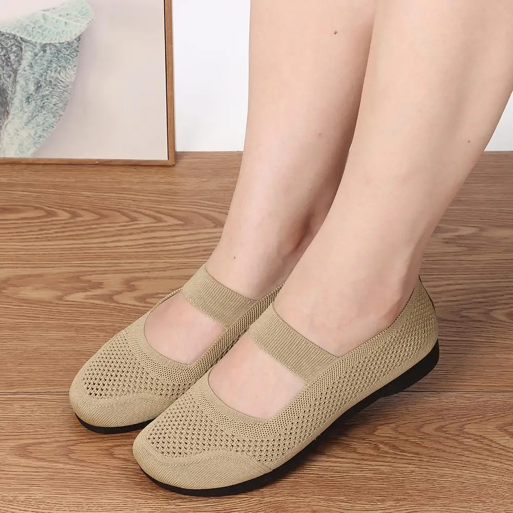 Hollow Out Women Flats Shoes Breathable Mesh Square Toe Single Shoes Slip on Foldable Loafers Soft Sole Mom Casual Shoes