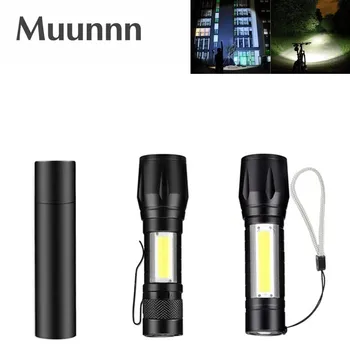Muunnn แบบพกพา LED 3 โหมดชาร์จไฟฉายไฟฉาย LED XPE COB ไฟฉายกันน้ํา Camping Light