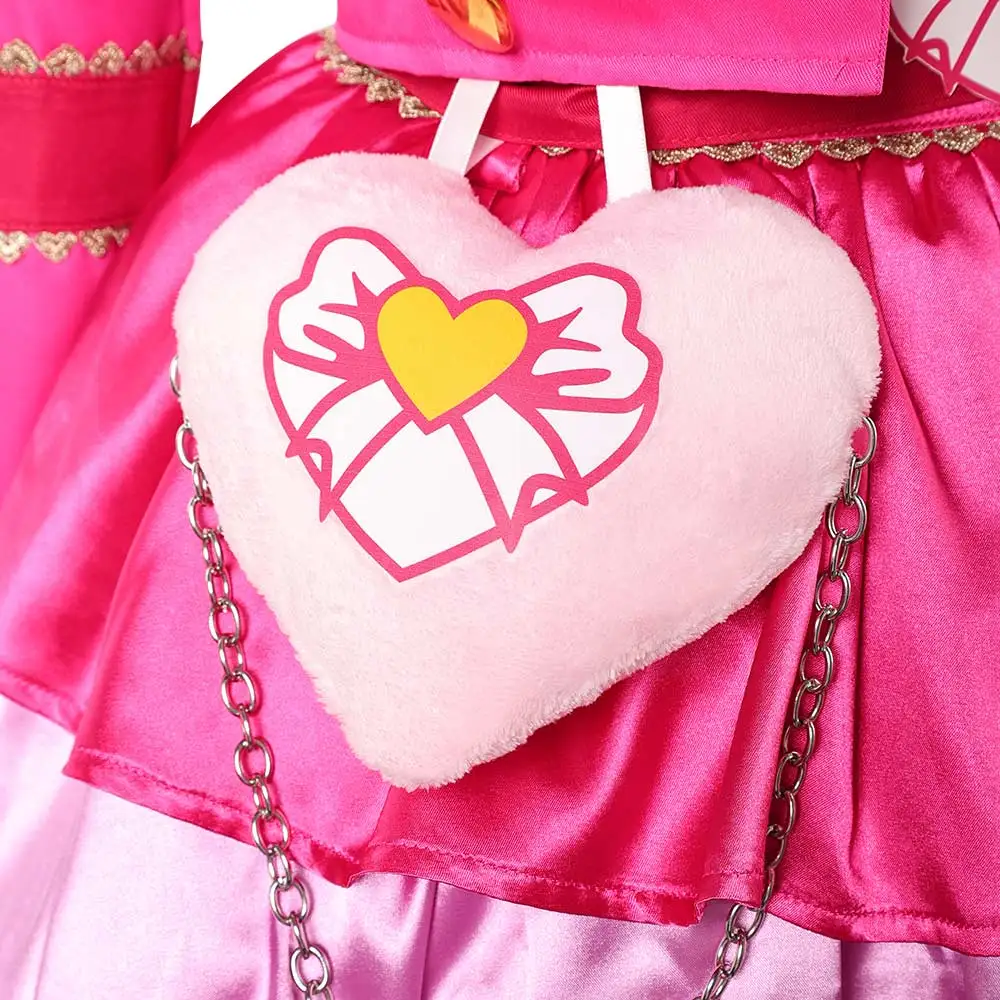 Princess Pink of Hearts Cosplay Descendants Costume Women Blazer Pattern Shirt Ruffle Skirt Heart Bag Tights Hair Bow Halloween view 4