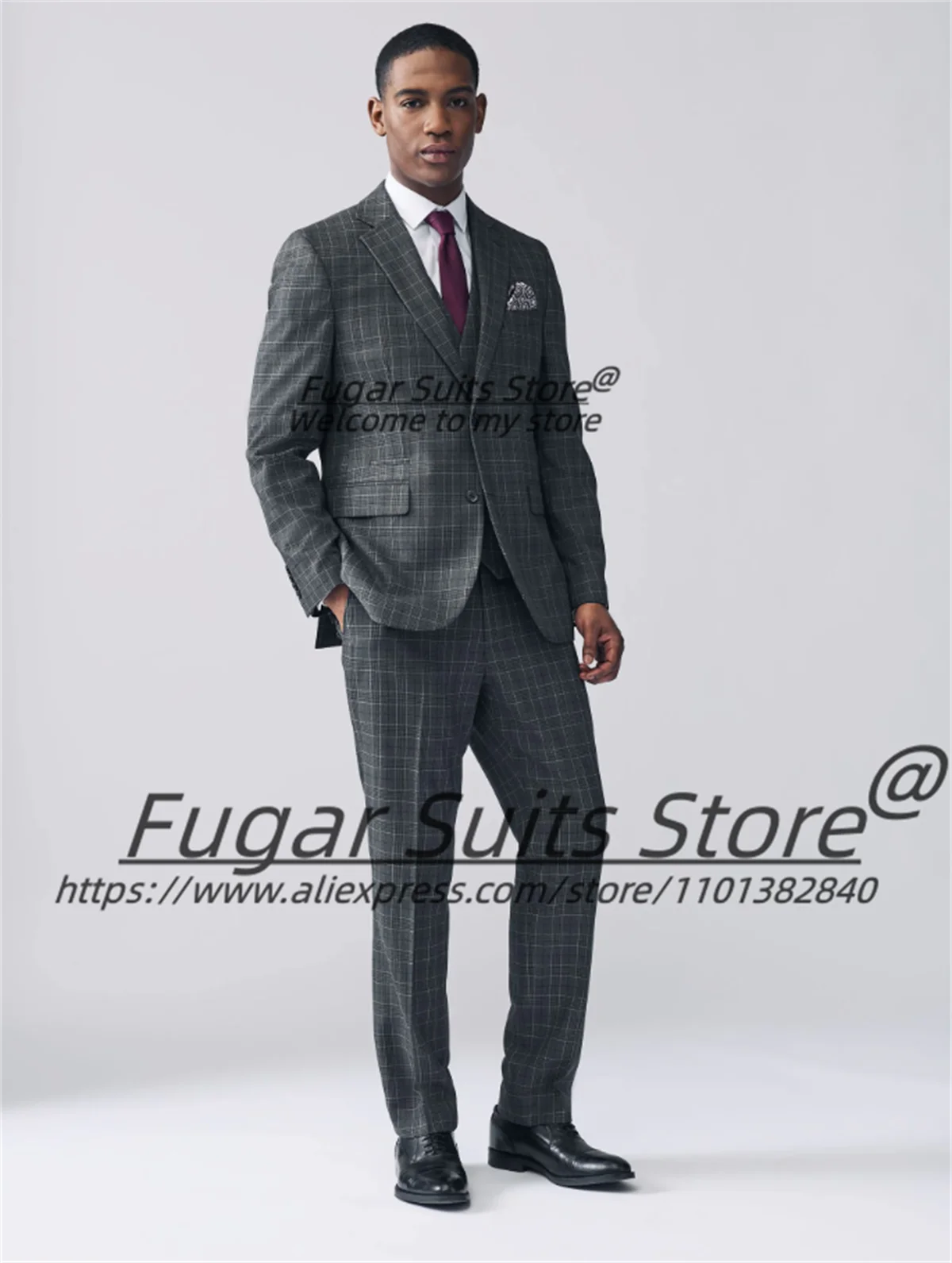 

Customized Plaid Men Suits Slim Fit Notched Lapel Groom Prom Tuxedos 3 Pieces Sets Classic Male Blazers Casual Costume Homme