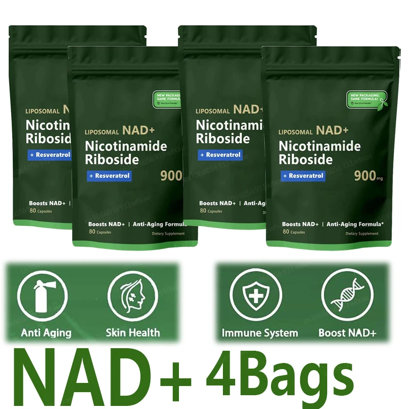 4 Bags Resveratrol, Quercetin, NAD Nicotinamide Nucleoside 900mg- High Purity NAD Supplement