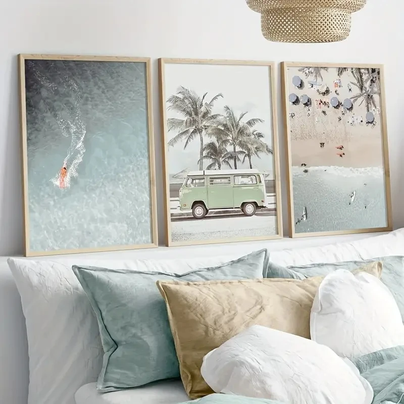 

3pcs/Set Tropical Beach Prints, Surfing Murals, Ocean Palm Tree Coastal Art Canvas Posters Summer Living Room Bedroom Home Decor