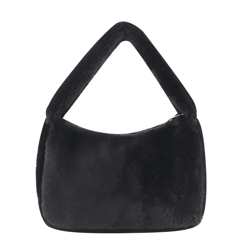 Bolso de hombro Hobos de felpa suave para mujer, bolso de mano peludo, bolso de mano para mujer, bolso de axilas femenino, diseño Simple, moda de invierno