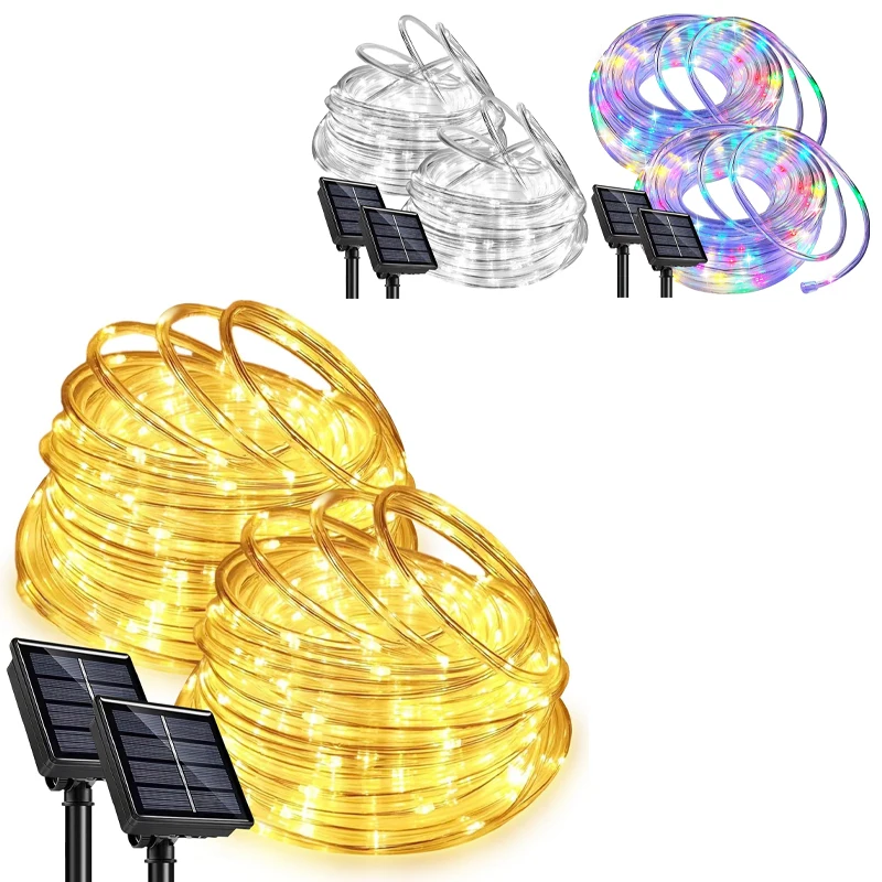 Solar Rope Lights Waterproof LED Light Rope Solar String Lights Outdoor for Patio Pool  Landscape Christmas Tree Decorations