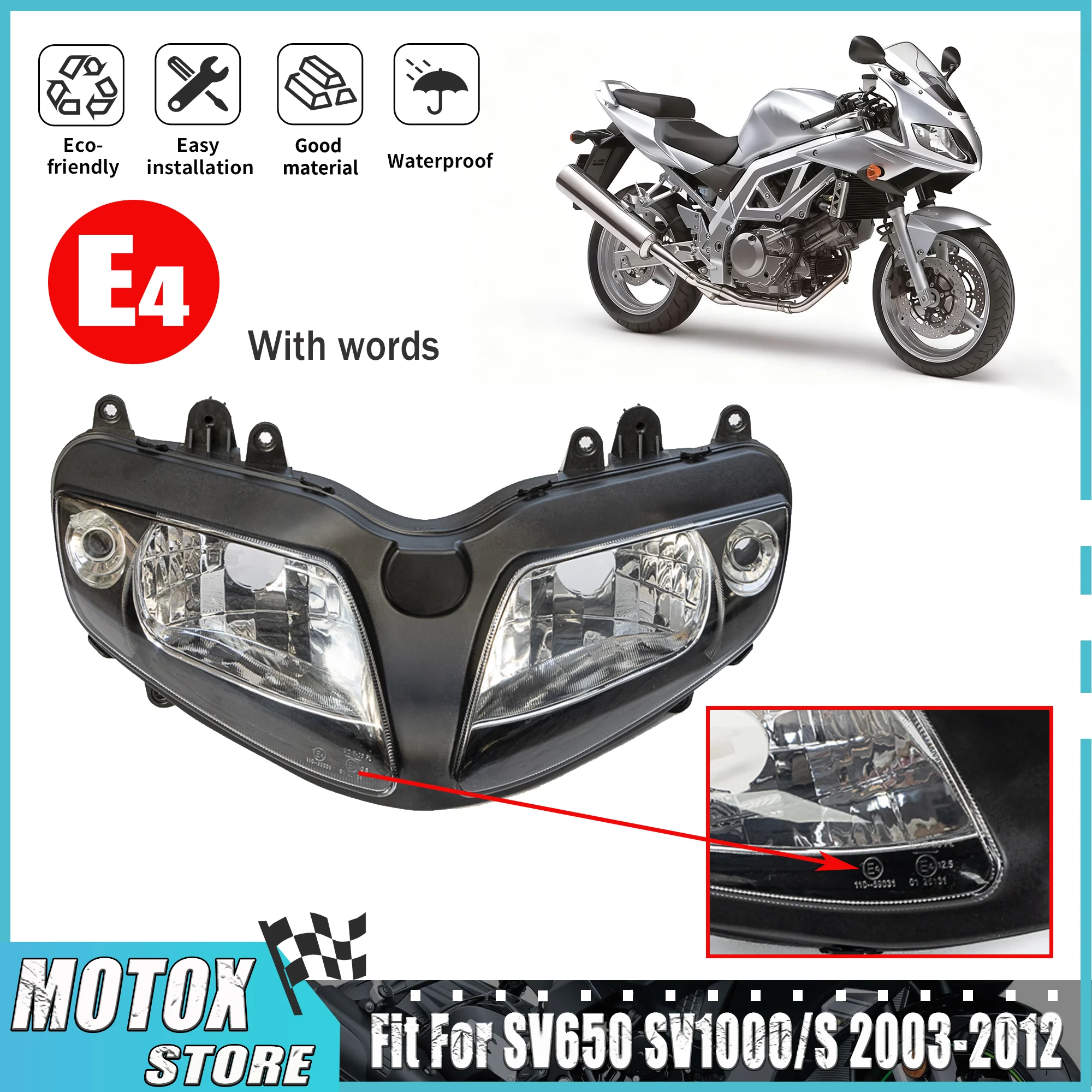 

Motorcycle Headlamp Assembly Fit For 2003 - 2012 SUZUKI SV650 SV650S SV1000 SV1000S Headlight SV 650 1000 04 07 08 09 Head Light