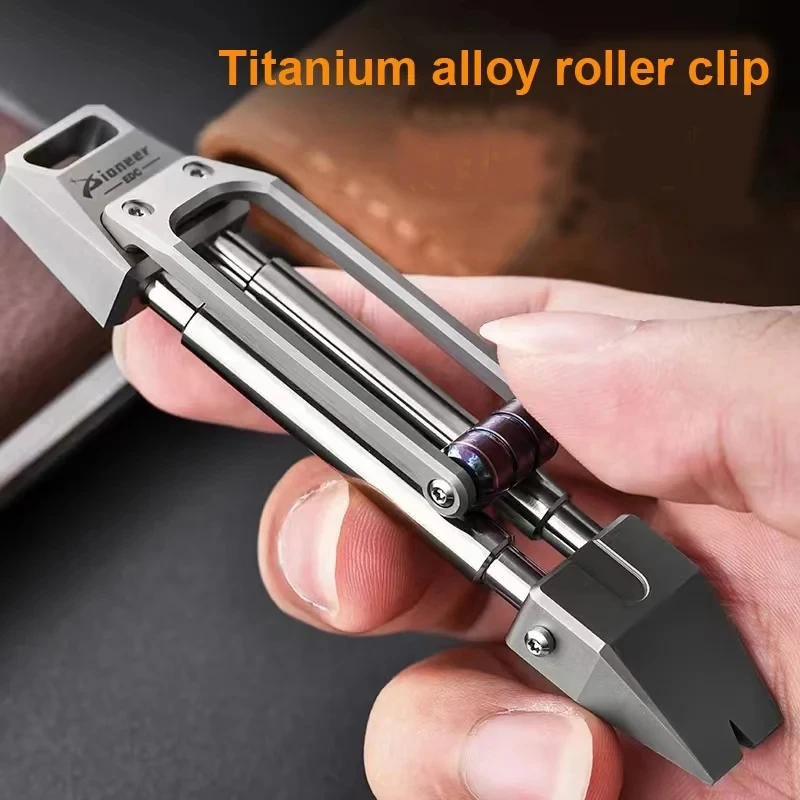 TC4 Titanium Alloy Multi-function Crowbar Decompression with Roller Clip Outdoor Camping EDC Defense Tools