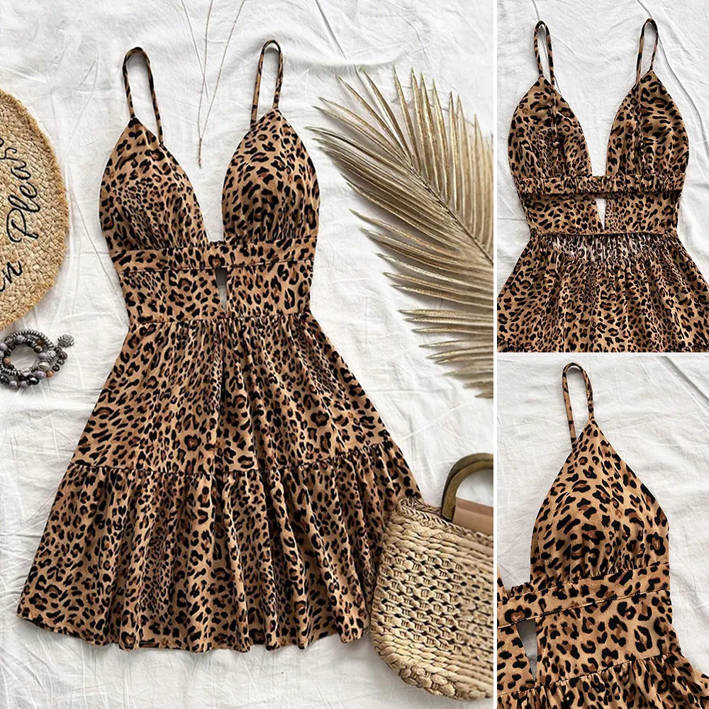 فساتين Mia Muse Boutique الصيفية ذات المقاسات النحيفة مقصوصة على شكل الفهد بدون أكمام ورقبة على شكل قلب فساتين كامي صغيرة للنساء